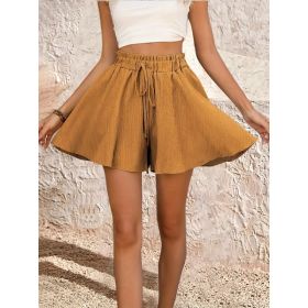 Women's Summer Solid Color Shorts Pantskirt (Option: Caramel-S)