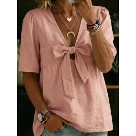 Women's Casual And Versatile V-Neck Top Shirt (Option: Pink-S)