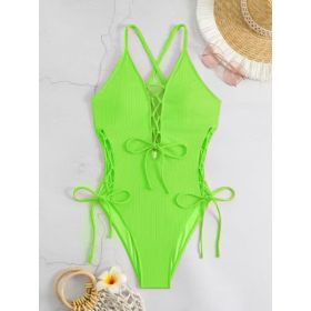 European And American Sexy Backless Siamese Bikini Swimsuit (Option: Grass Green-S)