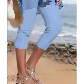 Summer Women's Plain Casual Leggings (Option: Green Blue-S)