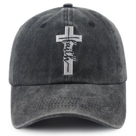 2pcs Washed Vintage Faith Cross Baseball Cap, Embroidered Faith Hat For Men Women, Religious Christian Soft Cotton Adjustable Trucker Hat (Option: 1pcs)