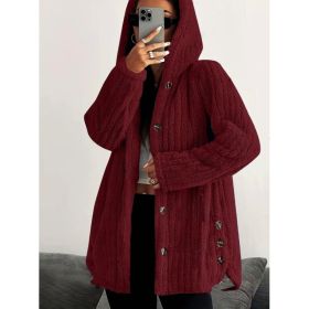 Hooded Loose Plush Coat Women's Regular Sleeve (Option: Wine Red-S)