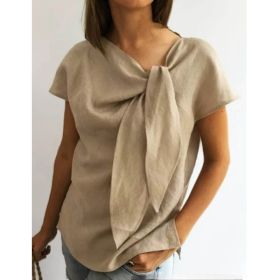 Women's Summer Short Sleeve Casual T-Shirt - Cotton Blend Lightweight Everyday Top For Daily Wear (Option: Khaki 2-XL)
