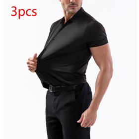Four-side High Elastic Shirt Men's Short Sleeve Non-ironing Anti-wrinkle (Option: Black 3pcs-XXXL)