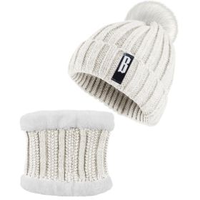 1Set Winter Beanie Hat Scarf Set Women Warm Knitting Skull Cap Neck Warmer For Walking Running Hiking Camping Outdoors Gift (Option: Cream)