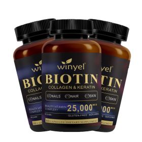 Biotin  Collagen  Hyaluronic Acid  Keratin - Support Normal Hair Growth Cycle - Skin & Nails - 25000mcg Vitamins B1, B2, B3, B6 & B7 - For Women & Men (Option: 3 PCS)