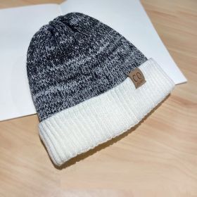 Warm Knitted Hat Japanese Style All-matching Fleece-lined Earflaps (Option: Black And White Mixed Color-Average Size)