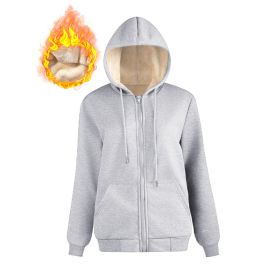 Warm Berber Fleece Pocket Hooded Sweatshirt Coat (Option: Light Gray Thread Zipper-S)