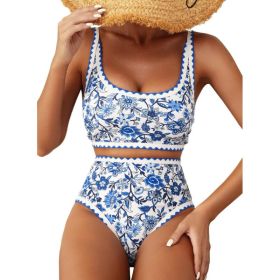 Fashion Paisley Pattern Floral Edge Sexy Bikini Swimsuit (Option: Blue-S)
