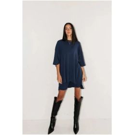 Women's Clothing Fashion Solid Color Loose T-shirt Tight Shorts Women (Option: Dark Blue-S)