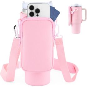 Slok Water Bottle Carrier Bag, Compatible With 40oz Tumbler With Handle, Modern Water Bottle Holder With Simple Adjustable Strap For Outdoor Walking H (Option: Pink)