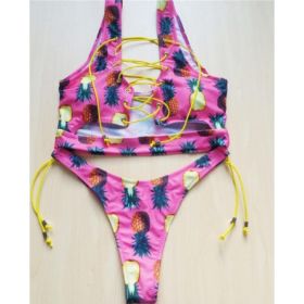 Pineapple Bikini for big boob Women Lace Up Swimwear Thong bikini set two pieces Swimsuit Bathing Suit female (Option: S-Pineapple)
