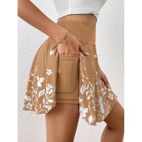 Pocket Minimalist Flower Printed Shorts With Pockets Shorts Inside Out Back To School Outfits (Option: Khaki-XS)
