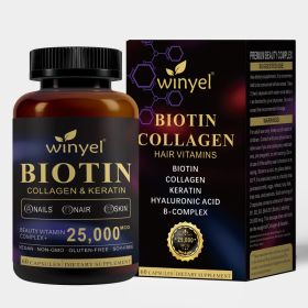Biotin  Collagen  Hyaluronic Acid  Keratin - Support Normal Hair Growth Cycle - Skin & Nails - 25000mcg Vitamins B1, B2, B3, B6 & B7 - For Women & Men (Option: 1 PCS)