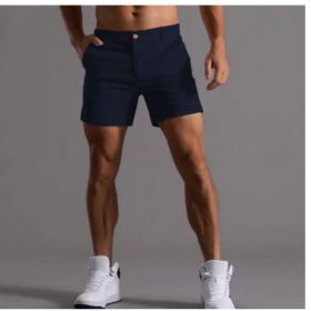 Men's Shorts With Pockets Fashion Summer Button Beach Pants (Option: Navy Blue-XL)