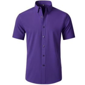 Four-side High Elastic Shirt Men's Short Sleeve Non-ironing Anti-wrinkle (Option: Purple-M)