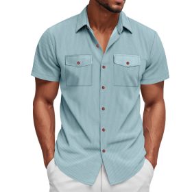 Loose Heavy Lapel Corduroy Workwear Short Sleeve Shirt (Option: Light Blue-S)
