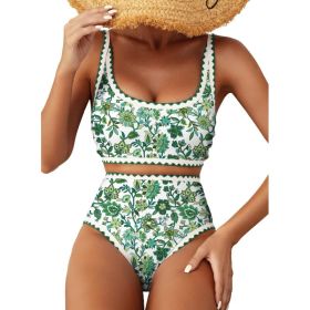 Fashion Paisley Pattern Floral Edge Sexy Bikini Swimsuit (Option: Emerald Green-S)