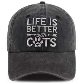 2pcs Washed Distressed Baseball Cap, Life Is Better With Cats Embroidery Vintage Cotton Hat, Cute Cat Paw Print Casual Hat For Cat Lovers (Option: 1pcs)