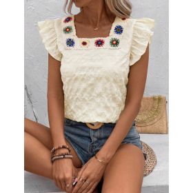 Square-neck Crochet Patchwork Womens Top (Option: Deep Blue Lace-S)