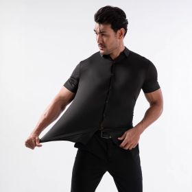 Four-side High Elastic Shirt Men's Short Sleeve Non-ironing Anti-wrinkle (Option: Black-XXXL)