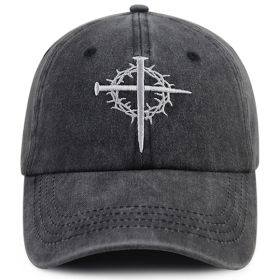 2pcs Crown Baseball Cap For Men Women, Crown Of Thorns Nail Cross Embroidery Christian Faith Hat, Adjustable Vintage Cotton Trucker Hat (Option: 1pcs)