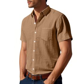 Solid Color Linen Shirt Short Sleeve Men (Option: Yellowish Brown-S)