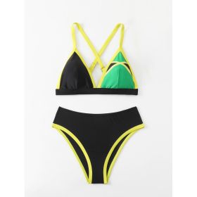 Women's Color Block Triangle Bikini Set, Crisscross Back Top & High Waist Bottom, 2 Piece Sporty Swimsuit (Option: S)