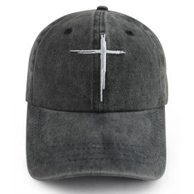 2pcs Minimal Cross Washed Black Cross Embroidered Baseball Cap,Vintage Distressed Cotton Hat, Unstructured Adjustable Streetwear Hat For Men Women (Option: 2pcs)