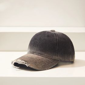 Distressed Gradient Denim Casual All-match Ripped Baseball Cap (Option: Black-Adjustable)
