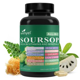 Soursop Supplement Containing 20 Herbal Extracts Including Seaweed, Lion's Mane Mushroom, Turmeric, Black Seed Oil, Oregano, And Mullein, Promoting Ov (Option: 1 PCS)