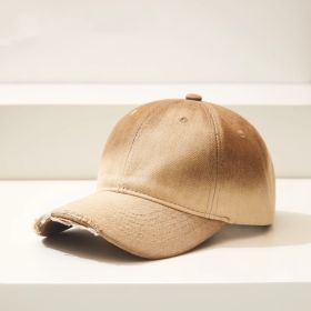 Distressed Gradient Denim Casual All-match Ripped Baseball Cap (Option: Khaki-adjustable)
