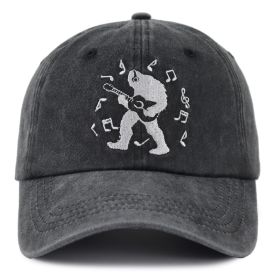 2pcs Guitar Black Baseball Cap For Women Men, Bigfoot Playing Guitar Musical Note Embroidery Hat, Vintage Distressed Cotton Trucker Cap For Summer Out (Option: 1pcs)