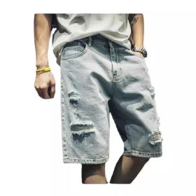 Ripped Denim Outer Wear Fifth Pants (Option: S-Light Blue)