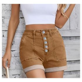 Summer Womens Denim Lift Shorts Simple Style (Option: Khaki-L)