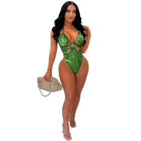 Women's Clothing Printed Lace Up Iron Hoop Beachwear Two-piece Set (Option: Green-S)