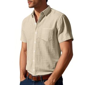 Solid Color Linen Shirt Short Sleeve Men (Option: Khaki-S)