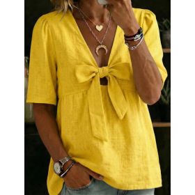 Women's Casual And Versatile V-Neck Top Shirt (Option: Yellow-S)