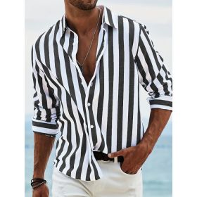 Striped Print Shirt Casual Loose Long-sleeved Shirt Men's Clothing (Option: HDCS05 Black-S)