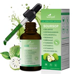 Soursop Drops 10-in-1 With Seaweed, Moringa, Black Seed Oil, Oregano, Ashwagandha, Chlorophyll  Herbal Extracts Promote Overall Health  Vegan 2 Fl Oz (Option: 1 PCS)