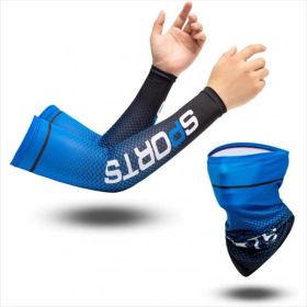 UV Resistant Ice Silk Cooling Set - 1 Pair Arm Sleeves 1 Face Mask Scarf,  Sun Protection For Running, Cycling, Outdoor Sports (Option: Blue)