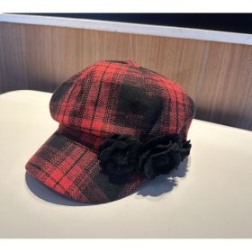 The Checkered Beret Keeps Warm In Autumn And Winter (Option: Red)