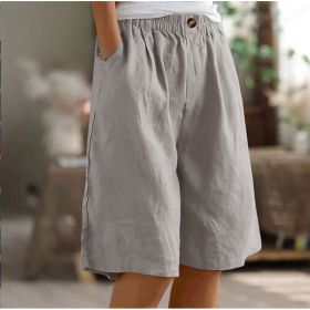 Women's Casual High Waist Loose Fit Solid Color Shorts - Button & Elastic Waist With Pockets, Comfortable Summer Shorts (Option: Light Gray-2XL)