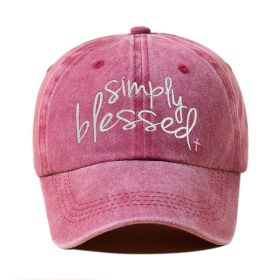 Simply Blessed Wide Brim Sunshade Washed Embroidered English Letter Baseball Cap (Option: Wine Red-Adjustable)