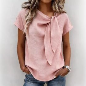 Women's Summer Short Sleeve Casual T-Shirt - Cotton Blend Lightweight Everyday Top For Daily Wear (Option: Pink-2XL)
