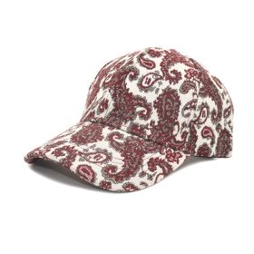 Spring And Summer Men And Women Baseball Cap Paisley Pattern Printed Baseball Cap (Option: Wine Red-M)