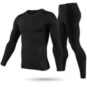Men Thermal Underwear Set Long Johns Pants Long Sleeve Soft Underwear Kit Top Bottom Winter Sports Suits (Option: Black-XXL)