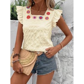 Square-neck Crochet Patchwork Womens Top (Option: Light Yellow-S)
