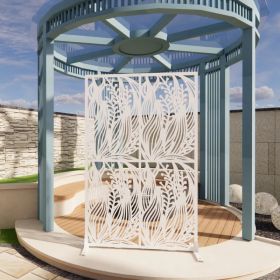 Metal Privacy Screens W3.8Ft X H6Ft Outdoor And Indoor Divider With Free Standing Decorative Privacy Screen For Balcony Patio Garden Room Divider, Bla (Option: White)