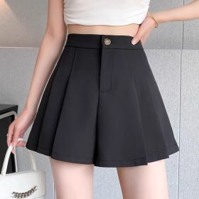 Plus-size High-waisted Figure-flattering Pleated Womens Shorts (Option: Black-XS)